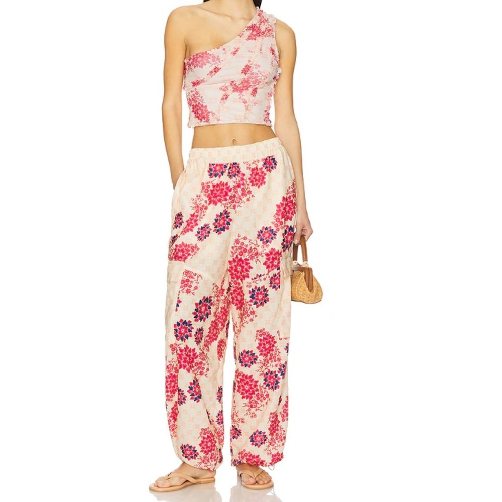 Agua Bendita x REVOLVE Oriana Nath Pink Floral Cargo Pants XS NEW Boho baloon